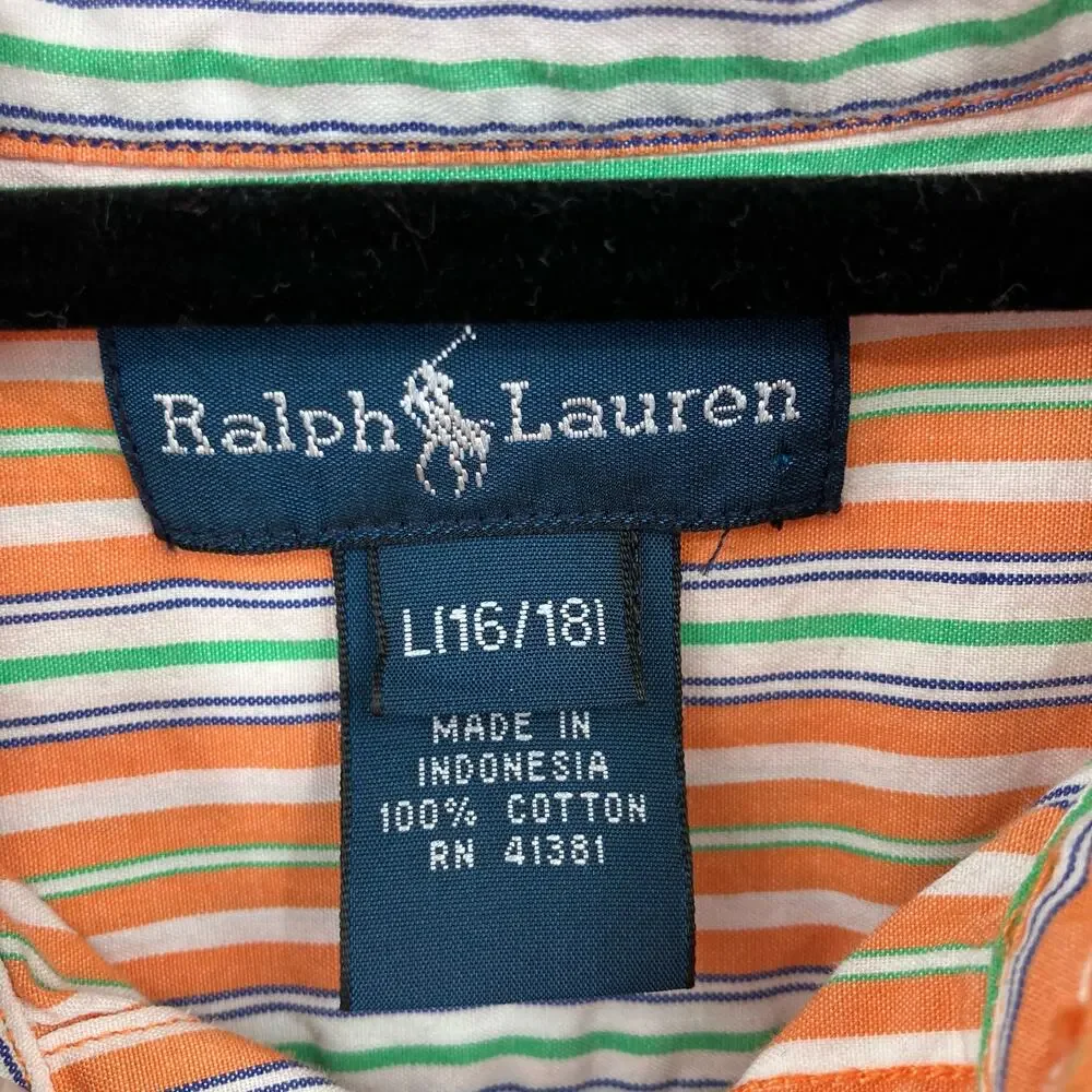 Ralph Lauren Orange Green Stripe Embroidered Iconic Oxford Button Down Shirt